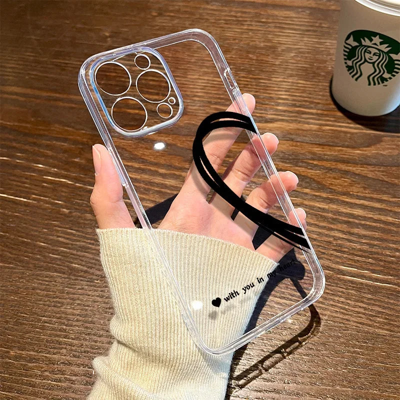 Coque Téléphone Couple Cœur Noir – Coque Transparente Amour pour iPhone