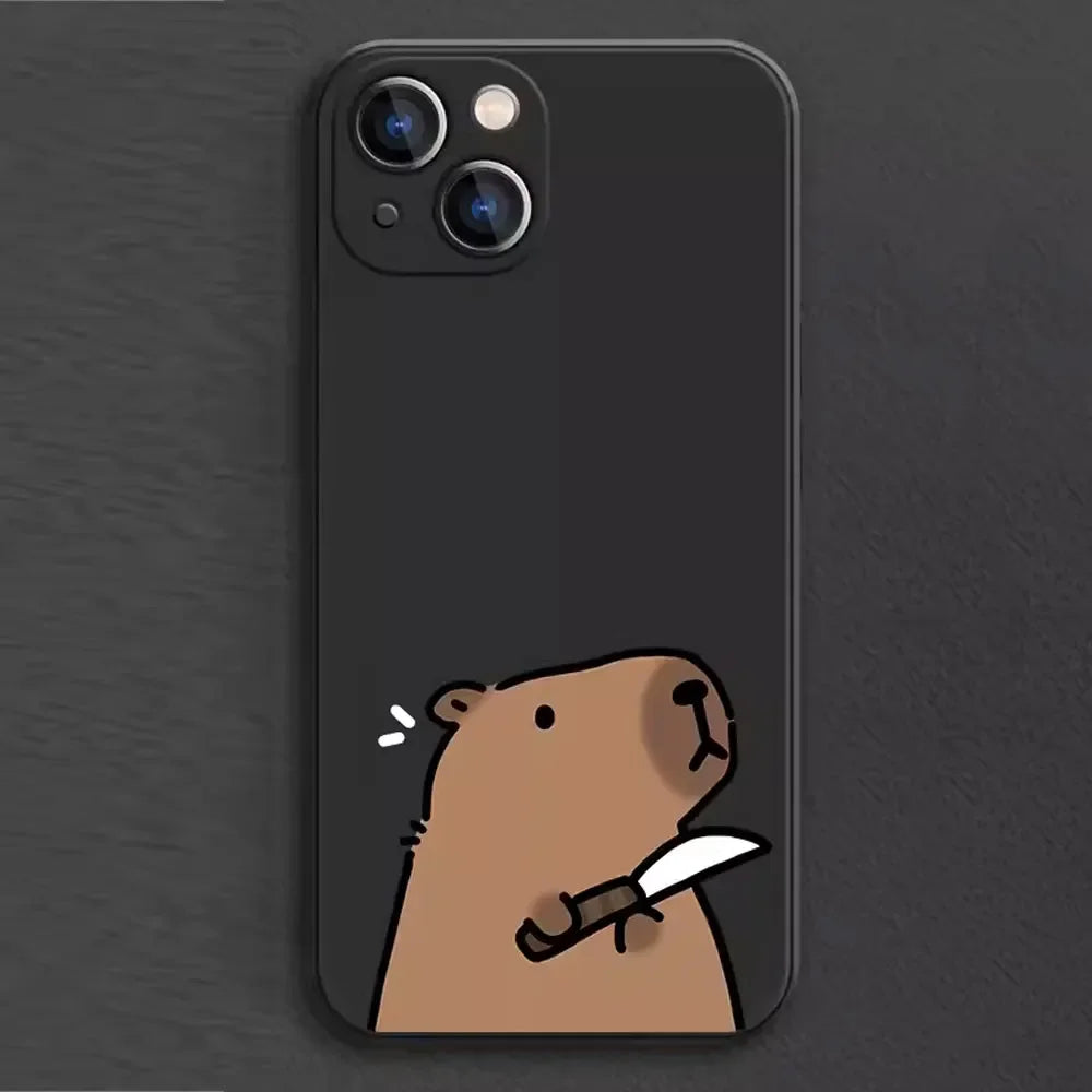 Coque iPhone Cartoon Capybara – Couple d’Animaux Rigolo