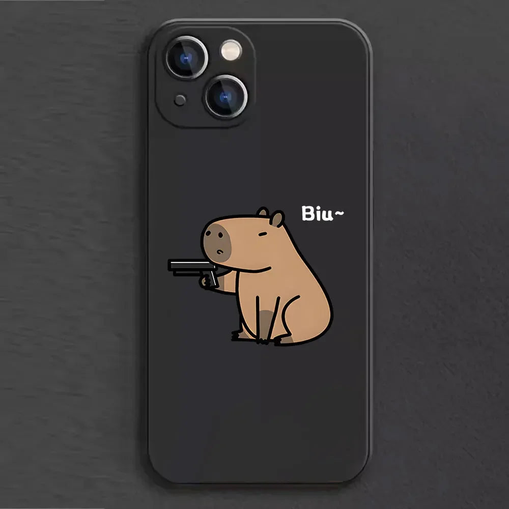 Coque iPhone Cartoon Capybara – Couple d’Animaux Rigolo