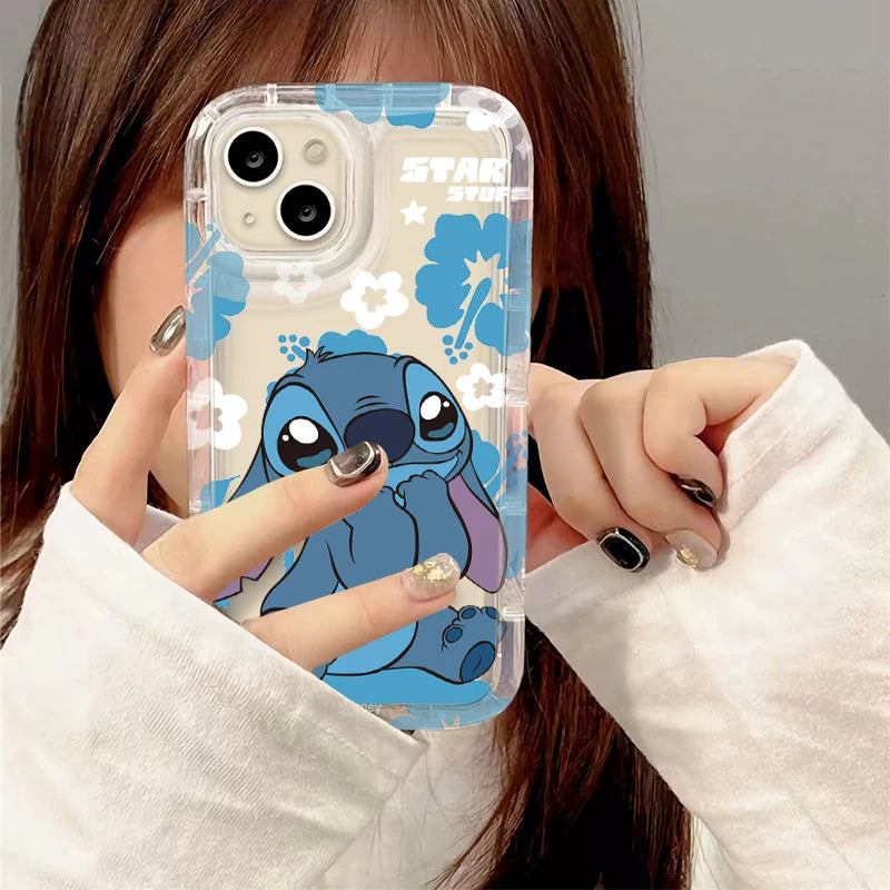 Coque iPhone Transparente Disney Stitch & Fleurs
