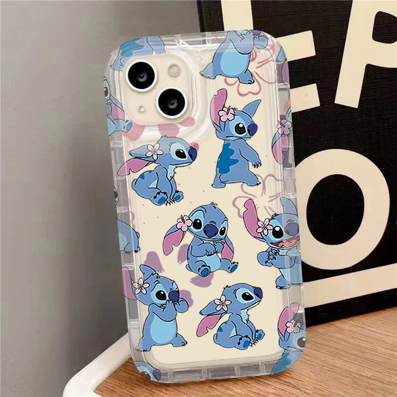Coque iPhone Transparente Disney Stitch & Fleurs
