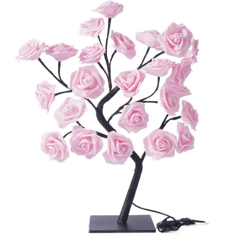 Lampe de chevet Arbre de Roses LED – 24 Lumières Féeriques USB