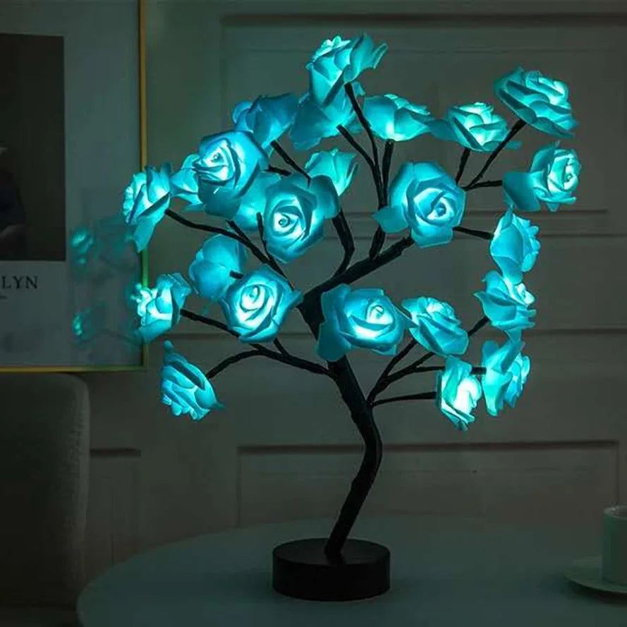 Lampe de chevet Arbre de Roses LED – 24 Lumières Féeriques USB