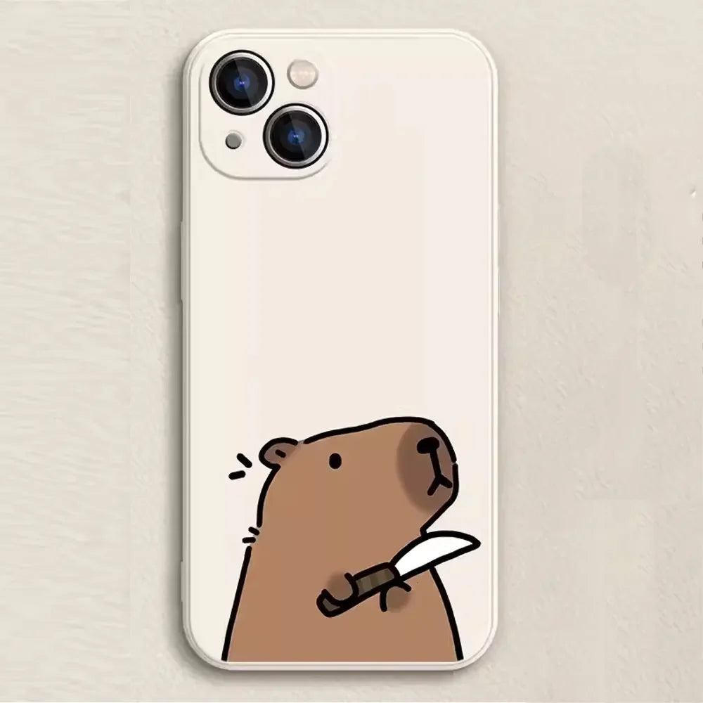 Coque iPhone Cartoon Capybara – Couple d’Animaux Rigolo