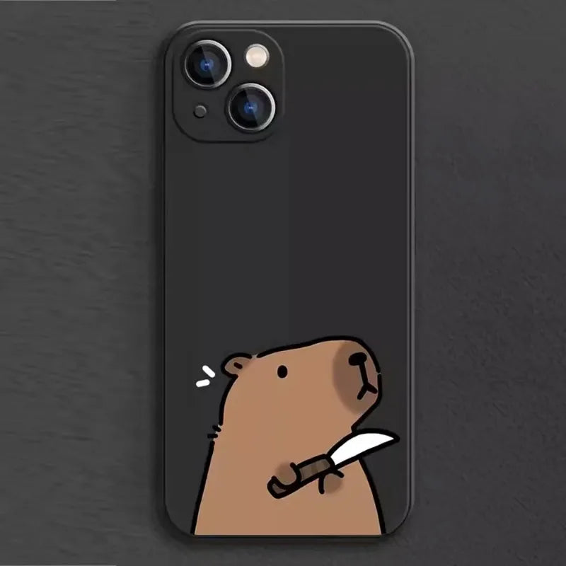 Coque iPhone Cartoon Capybara – Couple d’Animaux Rigolo