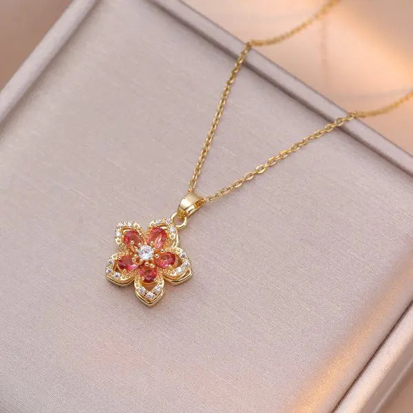 Collier Fleur Rose Rotatif – Cadeau Saint-Valentin Romantique et Anti-Stress pour Femme