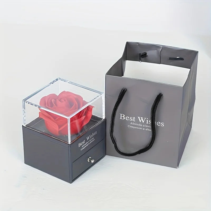 Collier Luxe Cœur en Zircon Rouge avec Fleur et Coffret – Cadeau Saint-Valentin