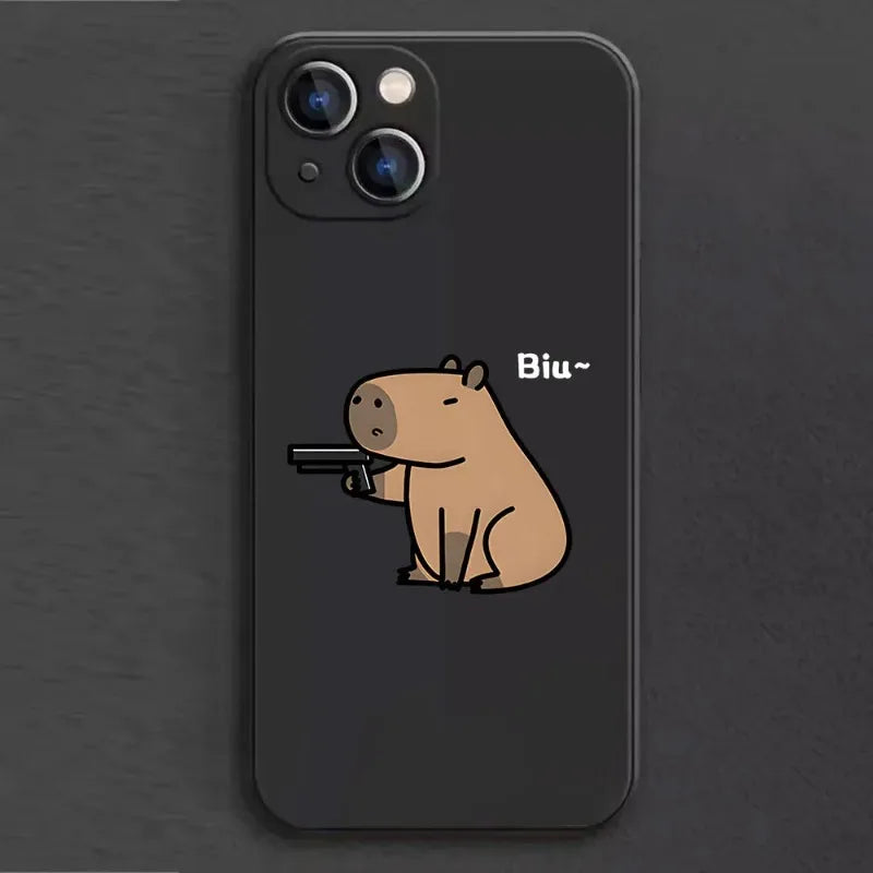 Coque iPhone Cartoon Capybara – Couple d’Animaux Rigolo