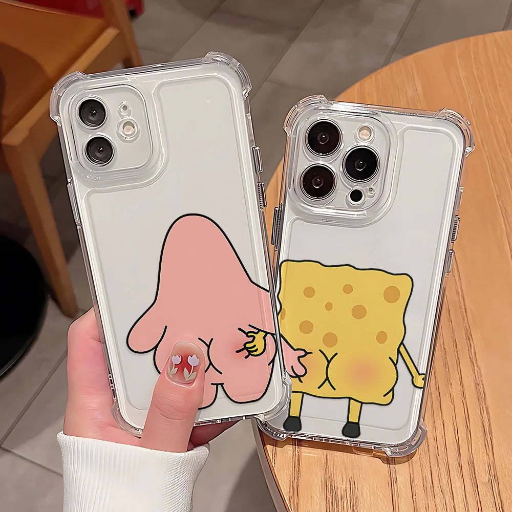 Coque Téléphone Bob l’Éponge Couple – Coque Transparente Antichoc pour iPhone
