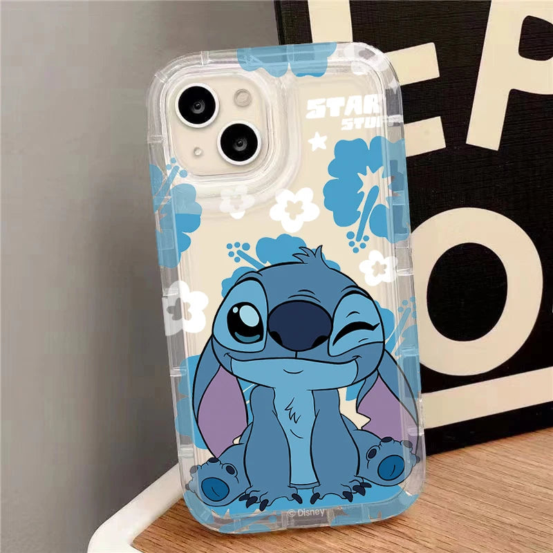 Coque iPhone Transparente Disney Stitch & Fleurs