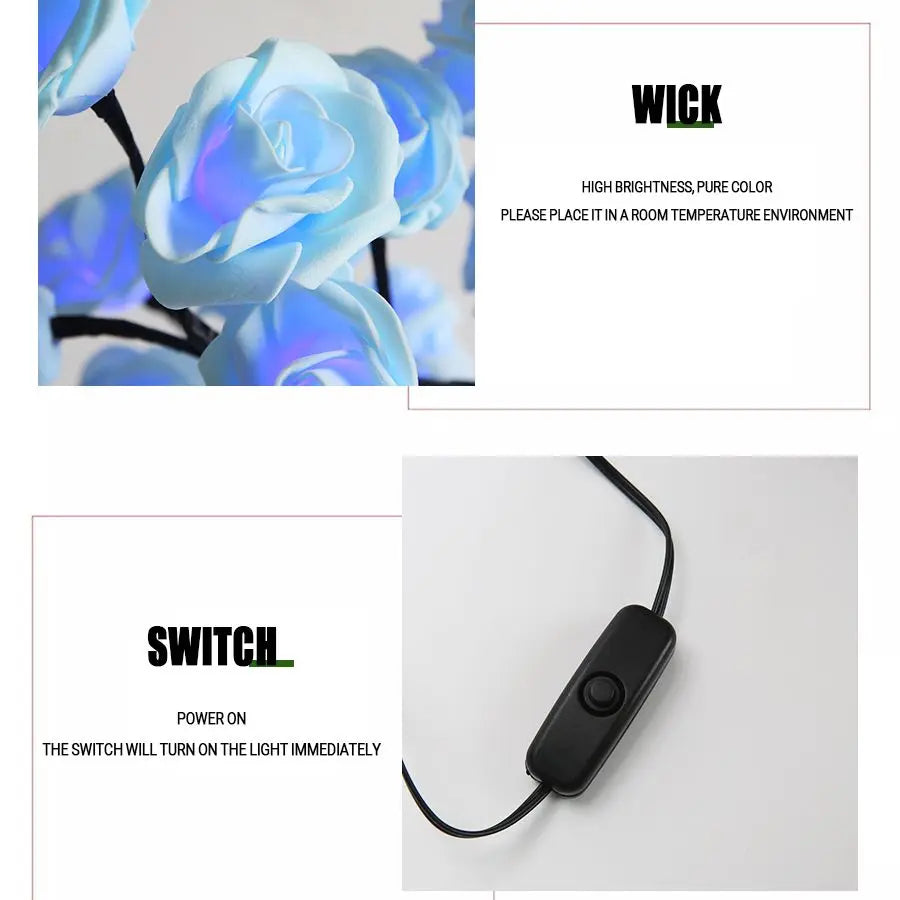 Lampe de chevet Arbre de Roses LED – 24 Lumières Féeriques USB