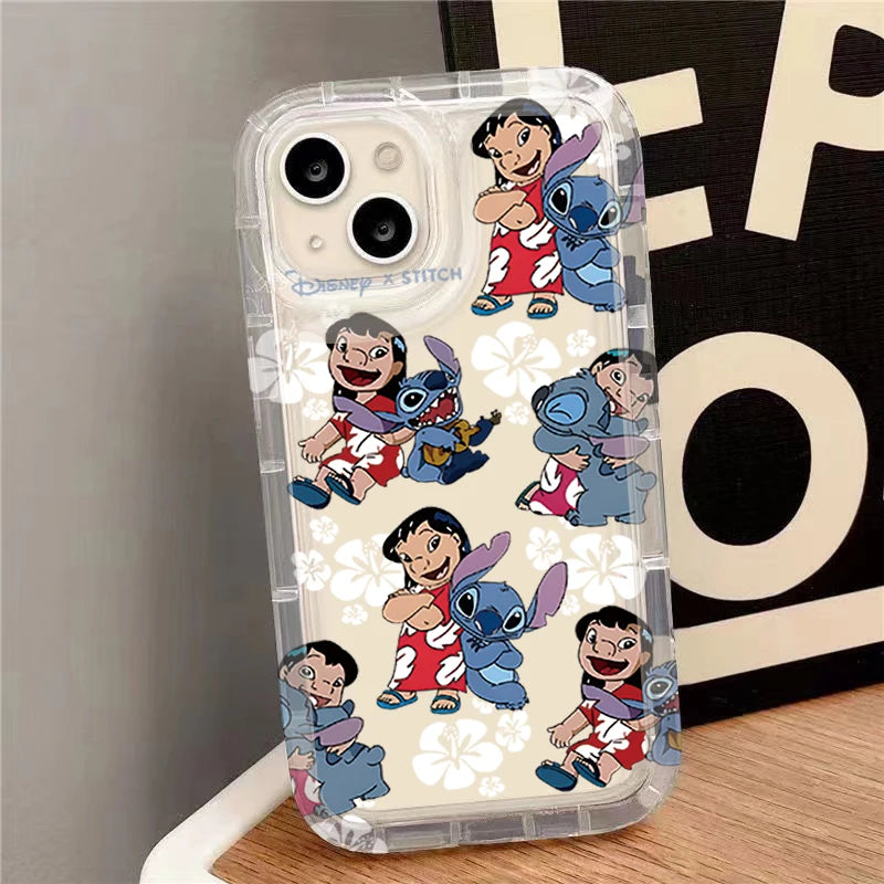 Coque iPhone Transparente Disney Stitch & Fleurs