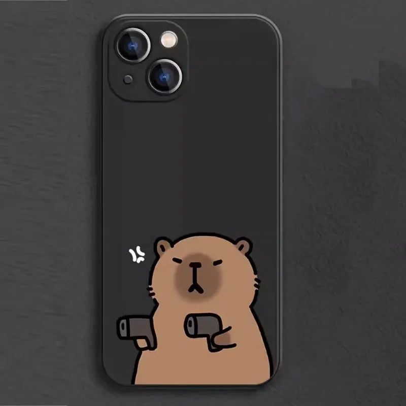 Coque iPhone Cartoon Capybara – Couple d’Animaux Rigolo
