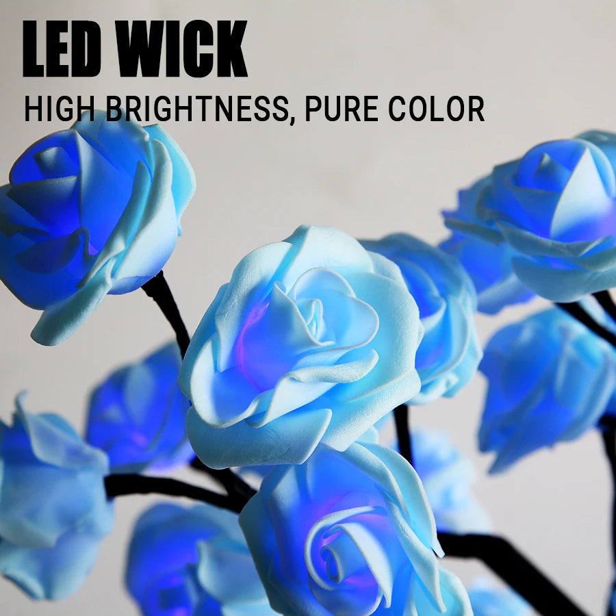 Lampe de chevet Arbre de Roses LED – 24 Lumières Féeriques USB