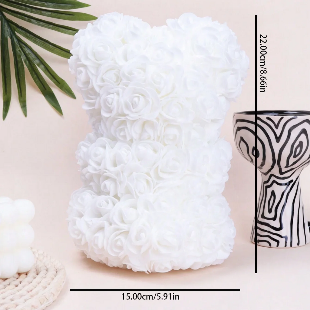 Ours en Roses de Mousse avec Bouquet – Cadeau Saint-Valentin Romantique & Inoubliable