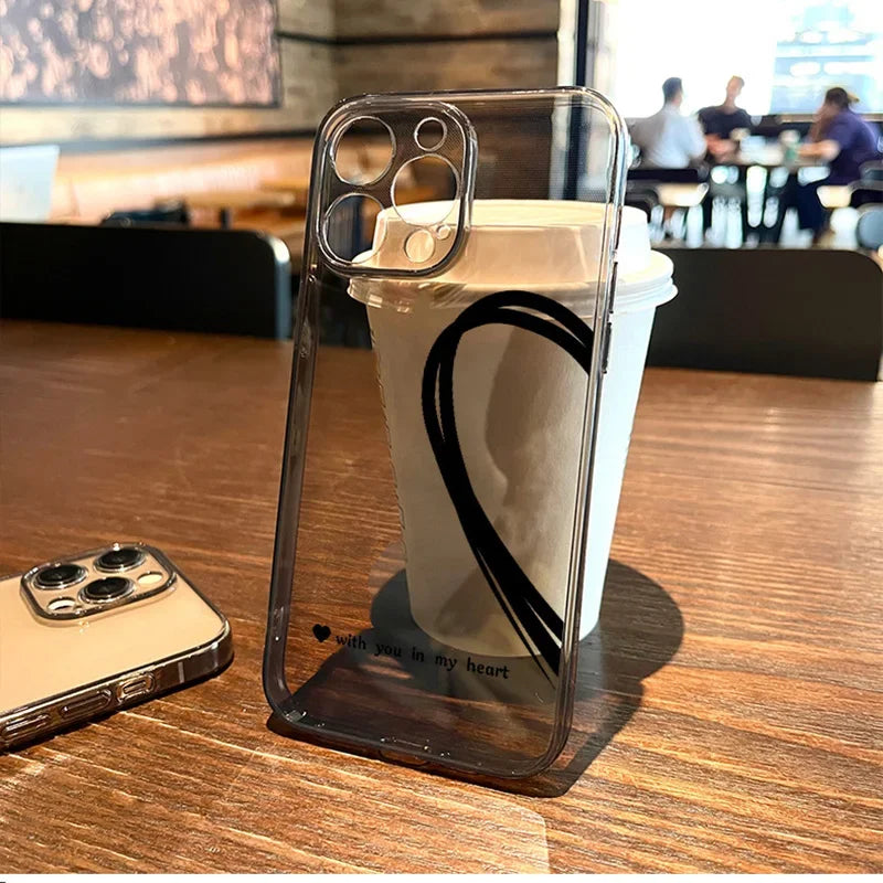 Coque Téléphone Couple Cœur Noir – Coque Transparente Amour pour iPhone