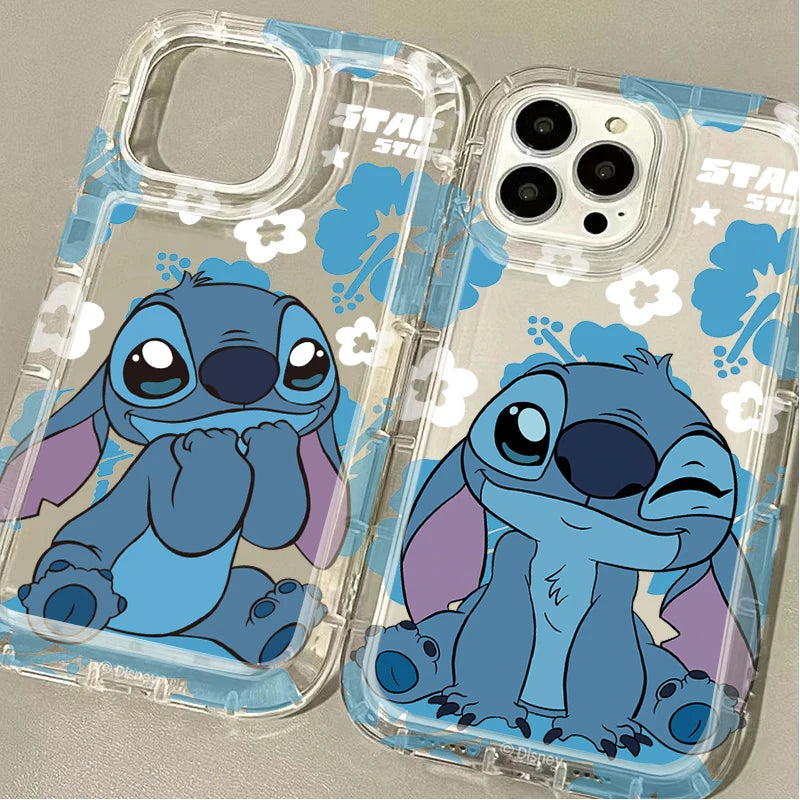 Coque iPhone Transparente Disney Stitch & Fleurs
