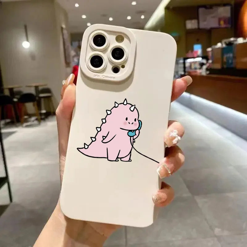 Coque iPhone Dinosaure Vert Cartoon – Couple Mignon & Drôle