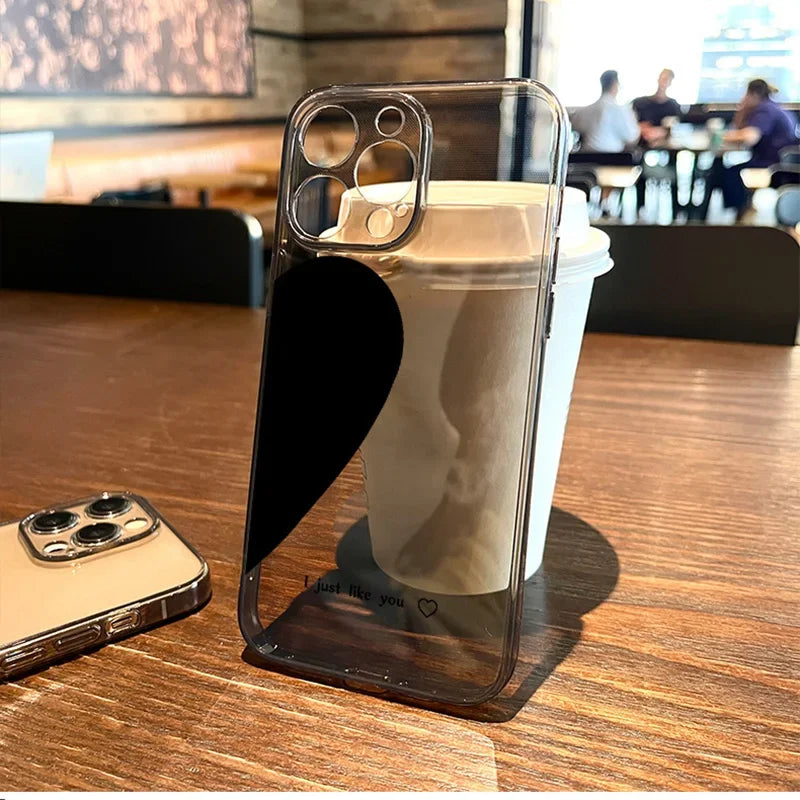 Coque Téléphone Couple Cœur Noir – Coque Transparente Amour pour iPhone