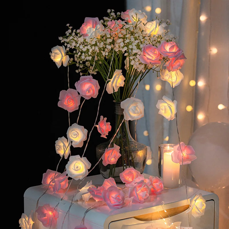 Guirlande Lumineuse Roses LED 1,5 m – 10 LED Décoratives pour Mariage, Saint-Valentin & Fêtes