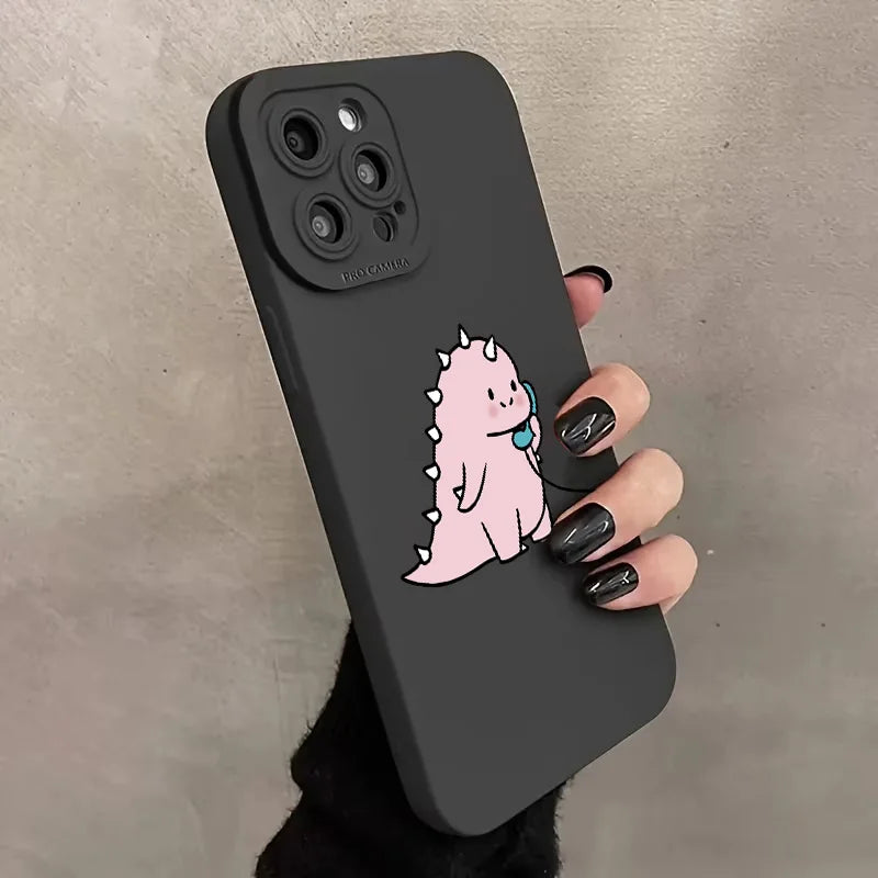 Coque iPhone Dinosaure Vert Cartoon – Couple Mignon & Drôle