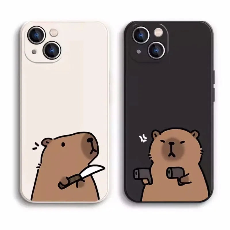 Coque iPhone Cartoon Capybara – Couple d’Animaux Rigolo
