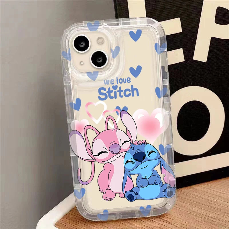 Coque iPhone Transparente Disney Stitch & Fleurs