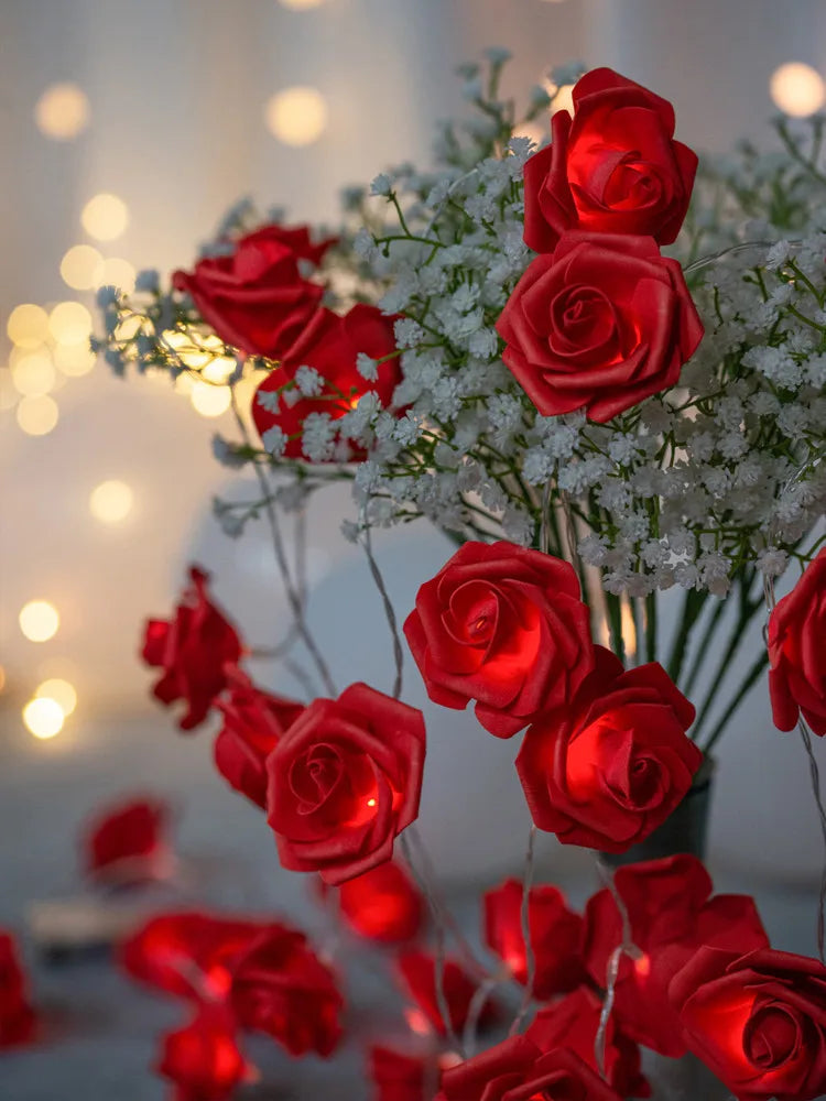Guirlande Lumineuse Roses LED 1,5 m – 10 LED Décoratives pour Mariage, Saint-Valentin & Fêtes