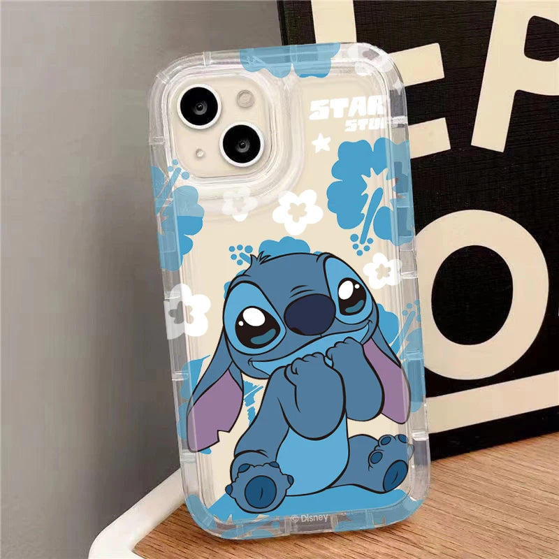 Coque iPhone Transparente Disney Stitch & Fleurs