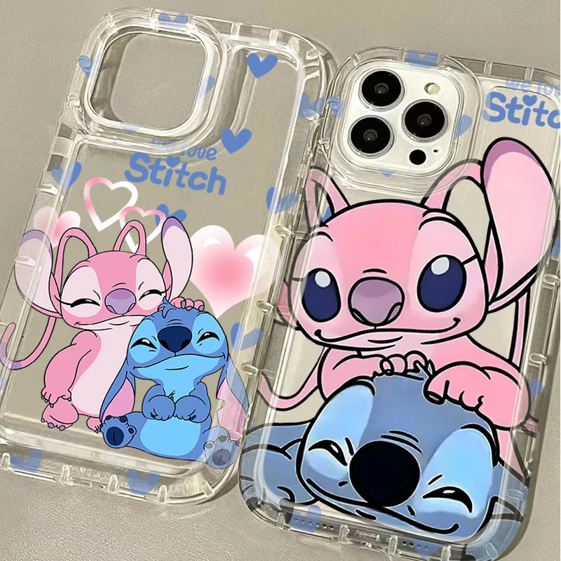 Coque iPhone Transparente Disney Stitch & Fleurs