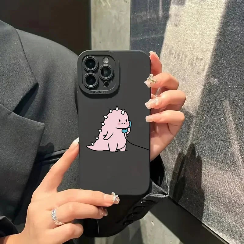 Coque iPhone Dinosaure Vert Cartoon – Couple Mignon & Drôle