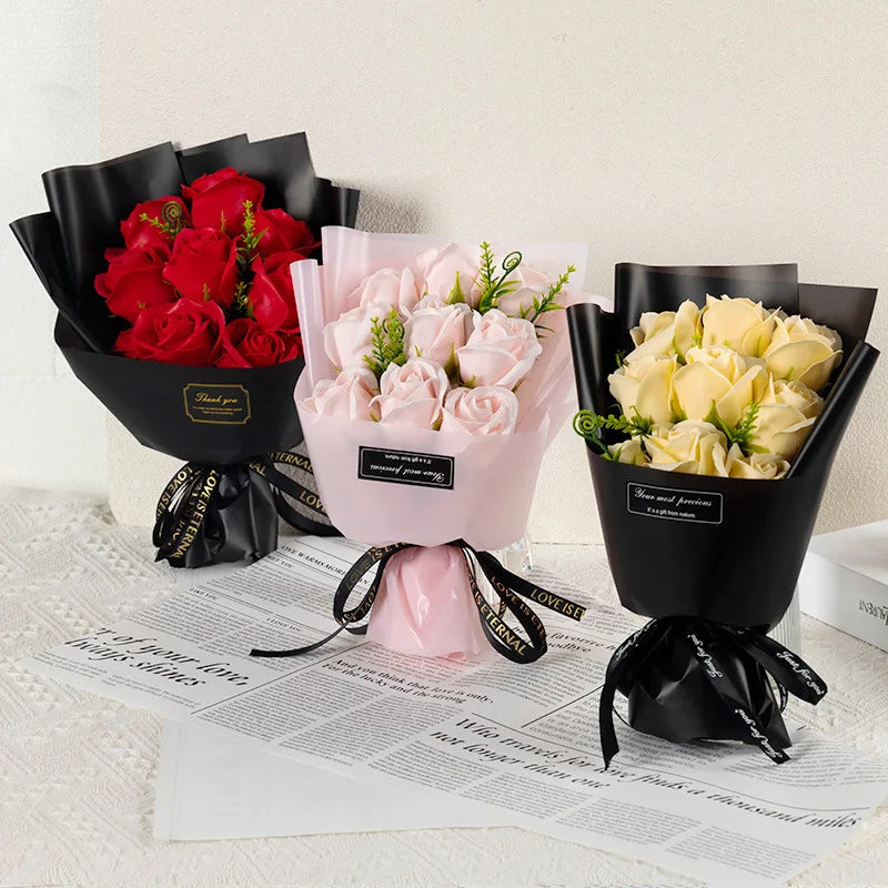 Bouquet de 9 Roses en Savon – Fleurs Artificielles Parfumées pour Cadeau et Décoration