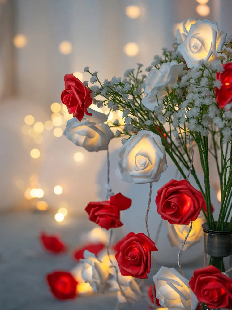 Guirlande Lumineuse Roses LED 1,5 m – 10 LED Décoratives pour Mariage, Saint-Valentin & Fêtes
