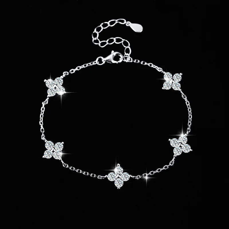 Bracelet Fleur Cristal en Argent 925 – Bijou Saint-Valentin pour Femme et Fille