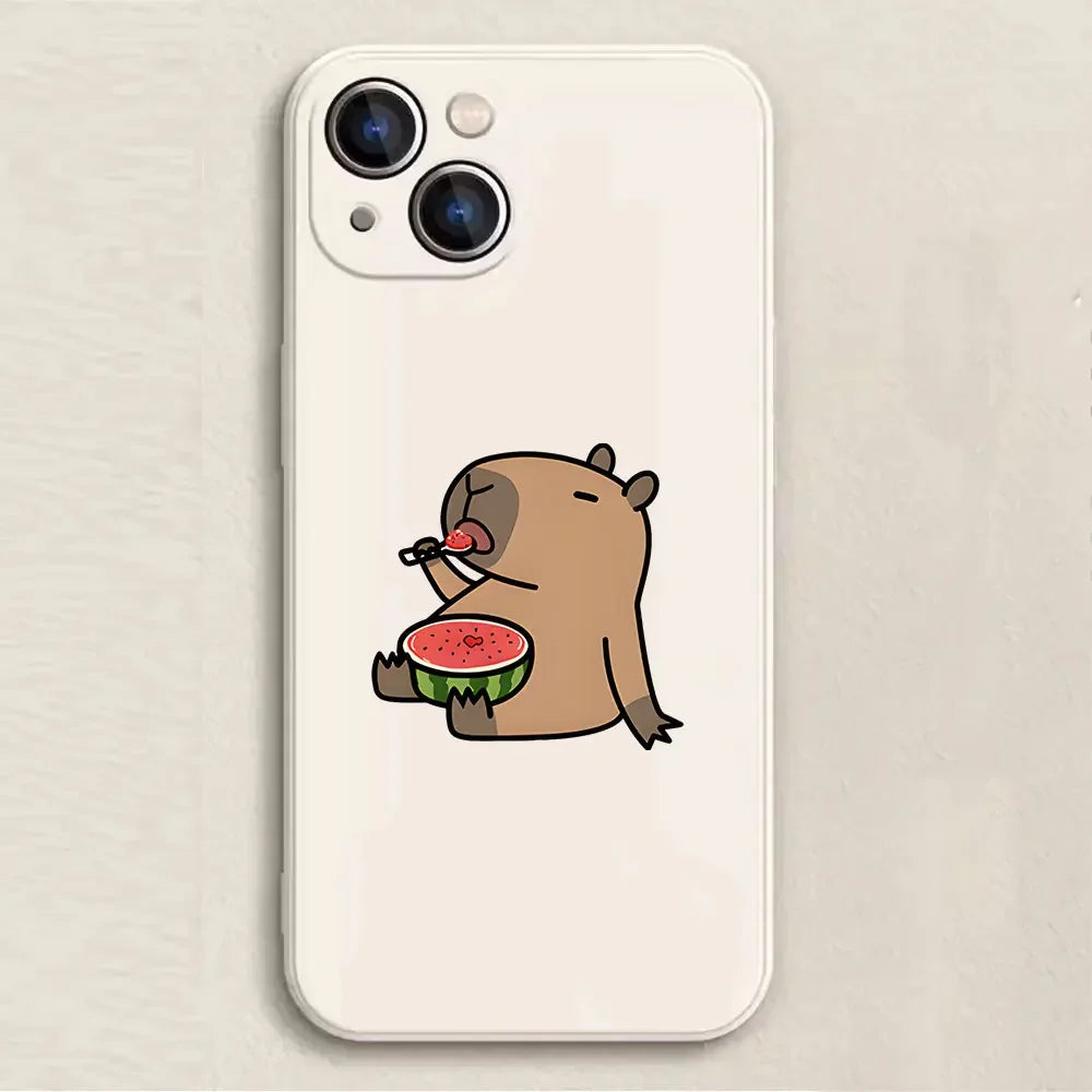 Coque iPhone Cartoon Capybara – Couple d’Animaux Rigolo