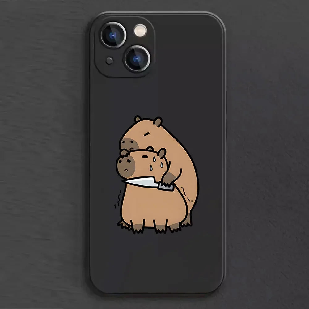 Coque iPhone Cartoon Capybara – Couple d’Animaux Rigolo