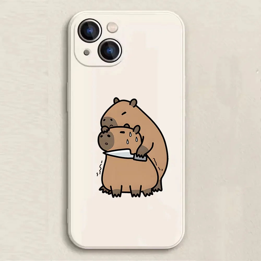 Coque iPhone Cartoon Capybara – Couple d’Animaux Rigolo