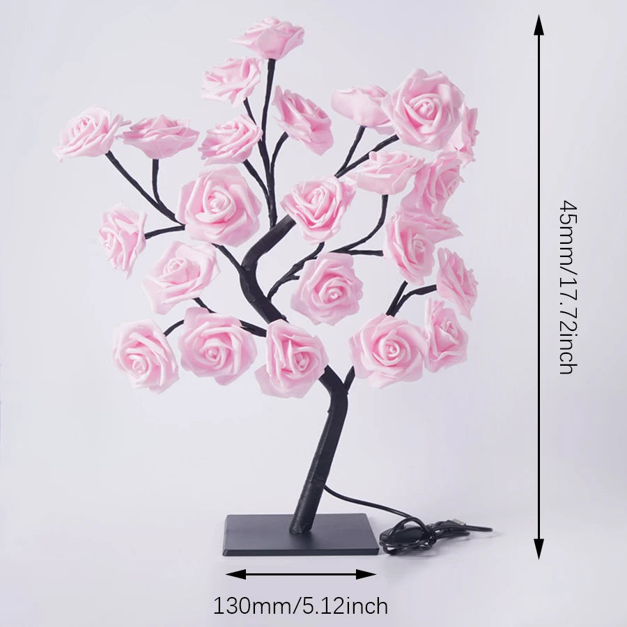Lampe de chevet Arbre de Roses LED – 24 Lumières Féeriques USB