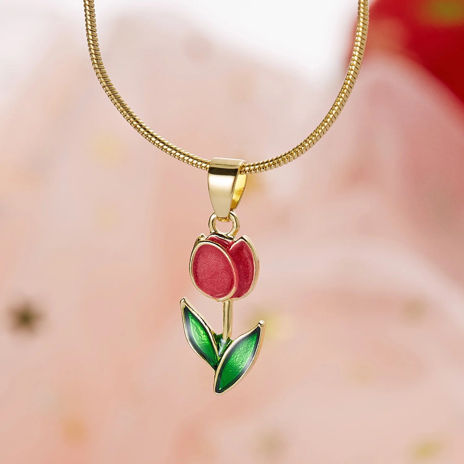 Collier Fleur Rose Rotatif – Cadeau Saint-Valentin Romantique et Anti-Stress pour Femme