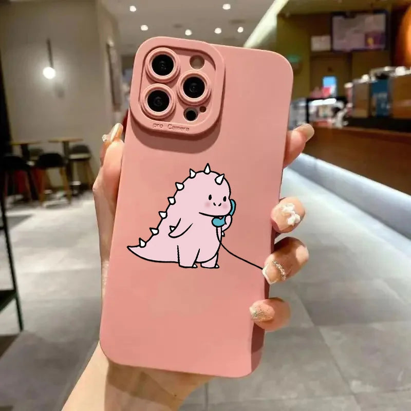 Coque iPhone Dinosaure Vert Cartoon – Couple Mignon & Drôle