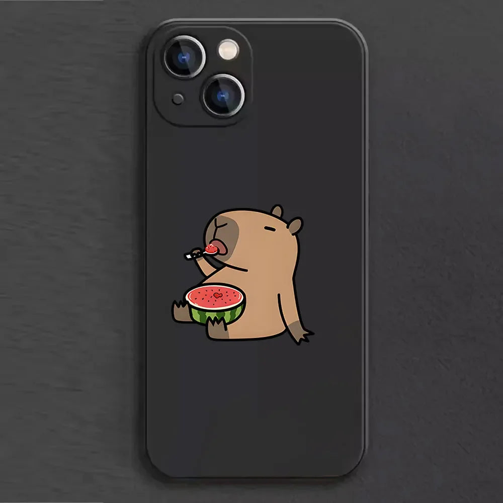 Coque iPhone Cartoon Capybara – Couple d’Animaux Rigolo