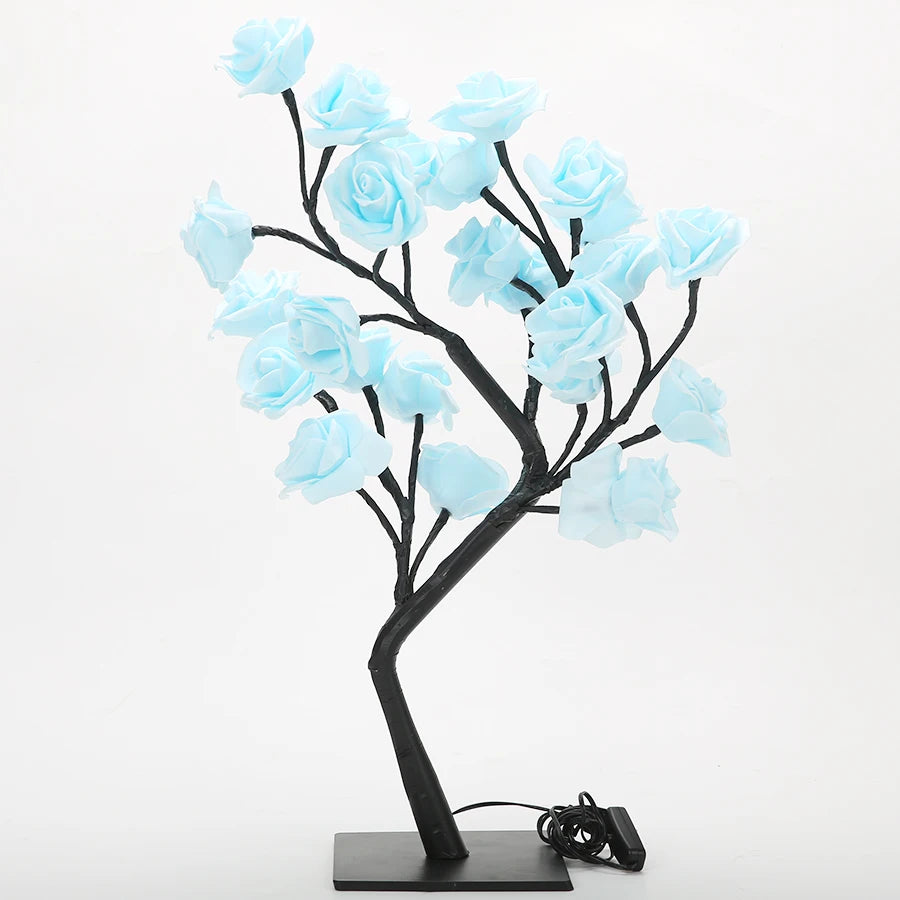 Lampe de chevet Arbre de Roses LED – 24 Lumières Féeriques USB