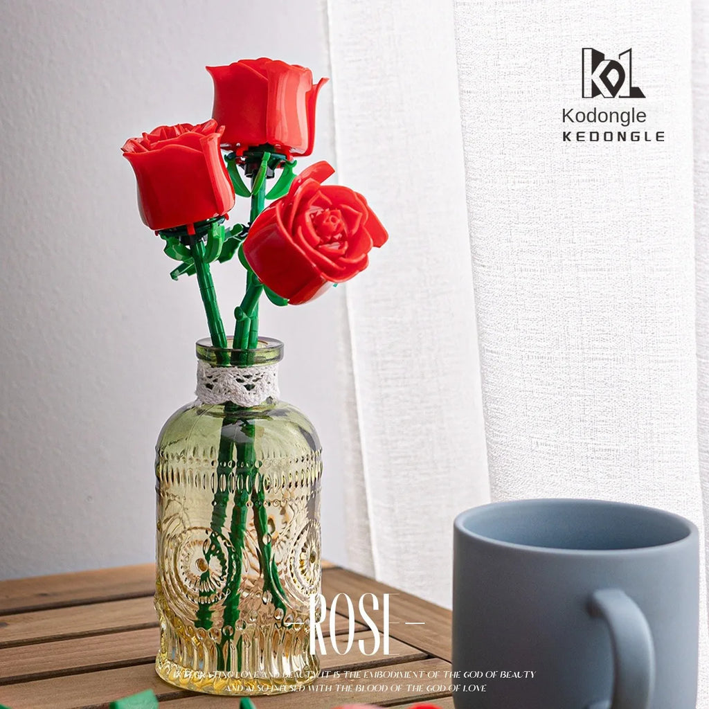 Bouquet de Roses Éternelles à Construire – Puzzle en Blocs – Cadeau Créatif Saint-Valentin